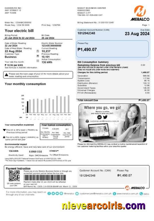 Philippines Meralco business utility bill